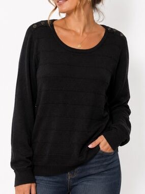 Classic Editions Sweater Womens Size Large Black Textured Career Quiet Luxury